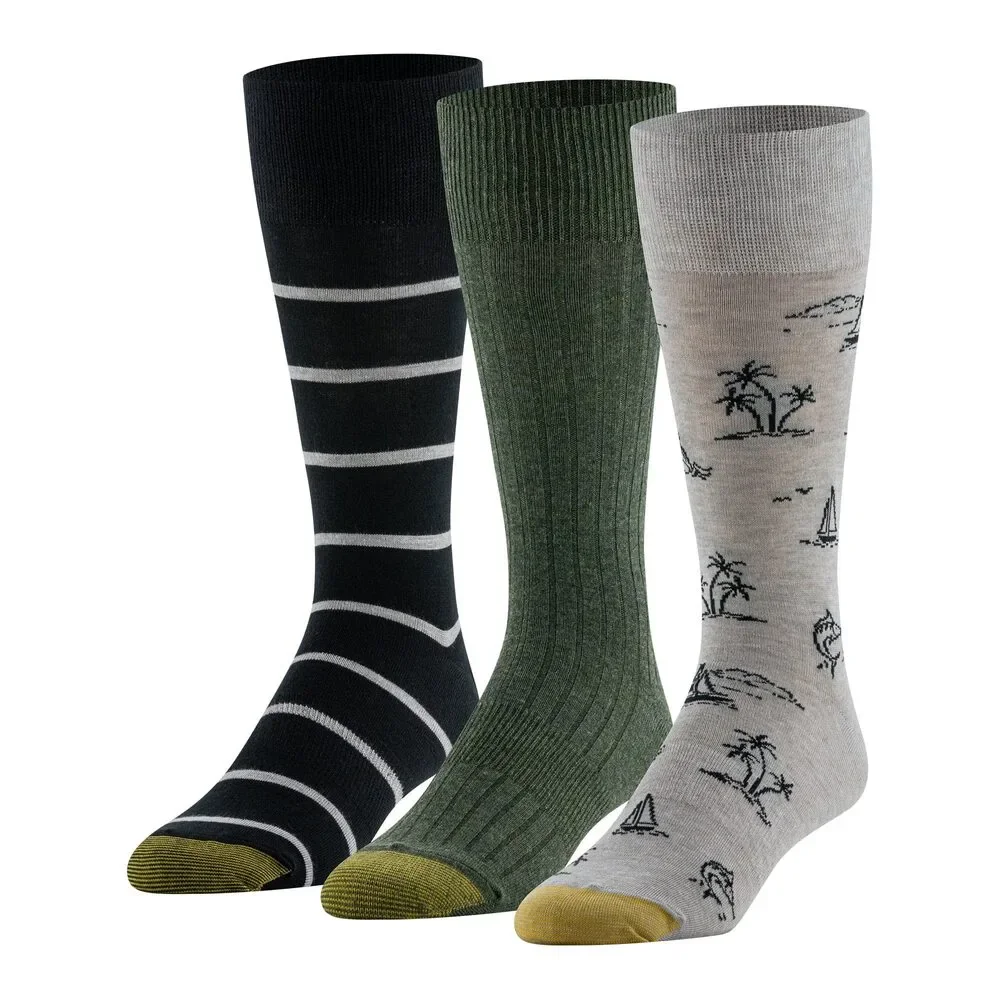 GoldToe Edition Mens Crew Socks Assorted, 3 Pack, 8-12